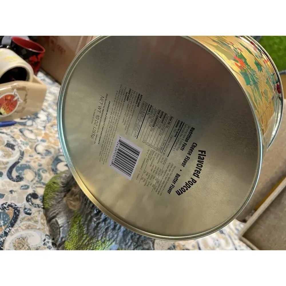 Vintage Christmas Bowl Top Popcorn Tin Holly Berry Gold Serving Bowl Canister